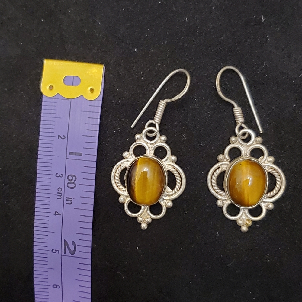 925 Silver Tiger Eye Handmade Earrings